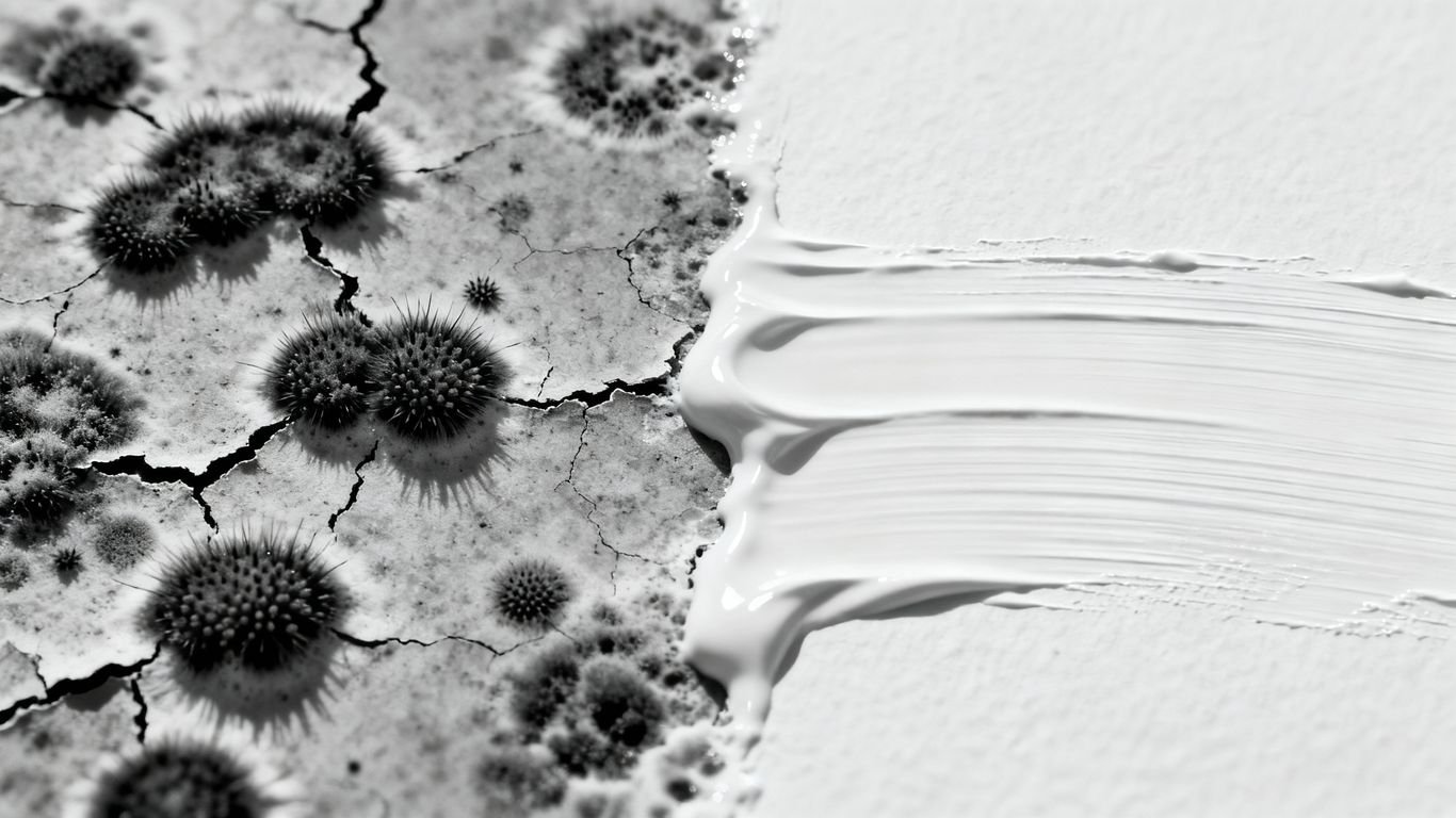 Mur propre et mur avec moisissure avant peinture.