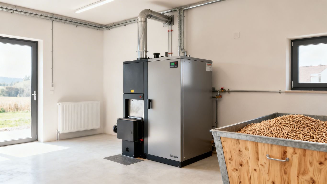 Chaudière biomasse dans une chaufferie moderne.