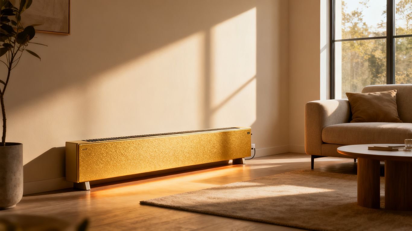 Radiateur basse température dans un salon moderne et confortable.