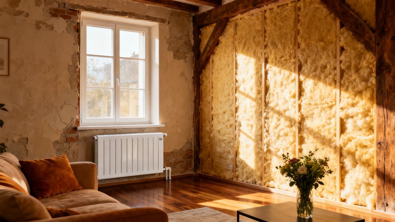 Maison ancienne avec isolation et chauffage moderne.
